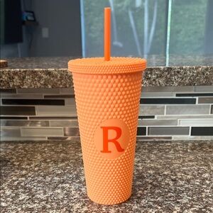 Orange Textured Tumbler with Straw